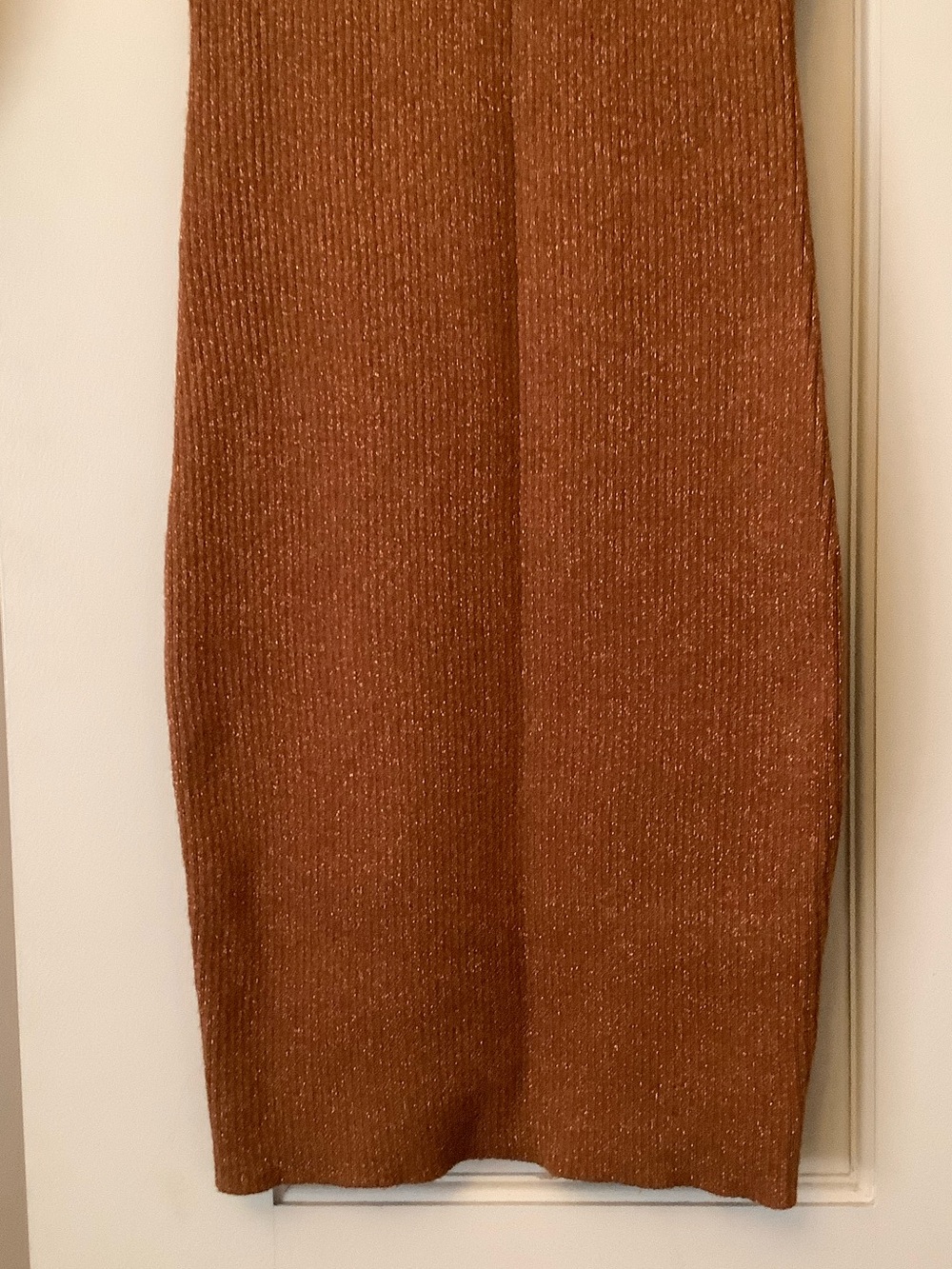 Francesca's Sparkle Rust Brown Ribbed Puff-Sleeve Bodycon Dress - Picture 6 of 7